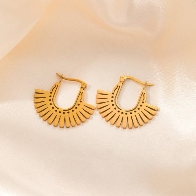Simple design hollow out boho vintage hoop earrings stainless steel earrings