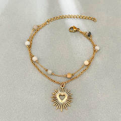 2025 boho sun heart pendant stainless steel necklace bracelet suit