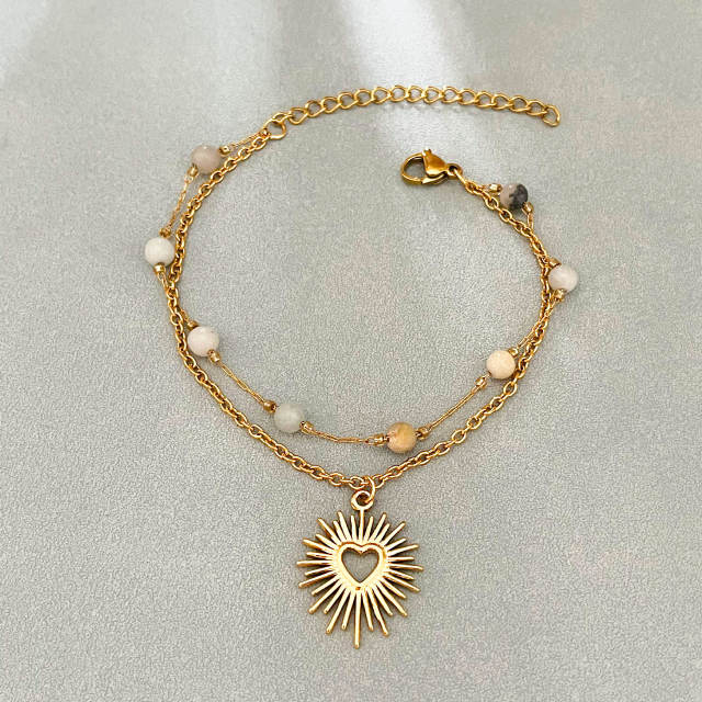 2025 boho sun heart pendant stainless steel necklace bracelet suit