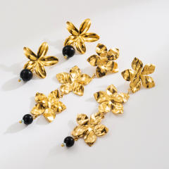 Popular stereo flower stainless steel earrings long earrings