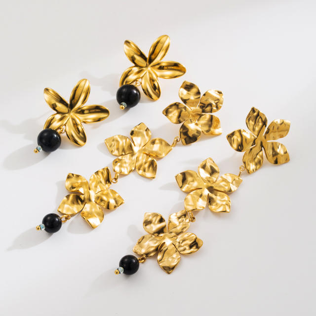 Popular stereo flower stainless steel earrings long earrings