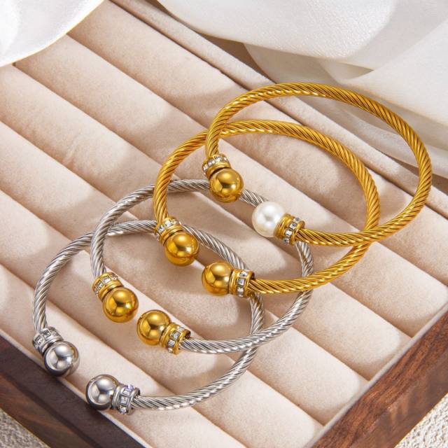 Diamond-Encrusted Twist Bracelet stainless steel cuff bangle bracelet