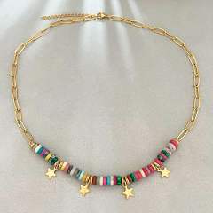 Boho colorful bead tiny star stainless steel necklace holiday necklace for women