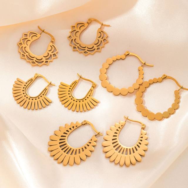 Simple design hollow out boho vintage hoop earrings stainless steel earrings