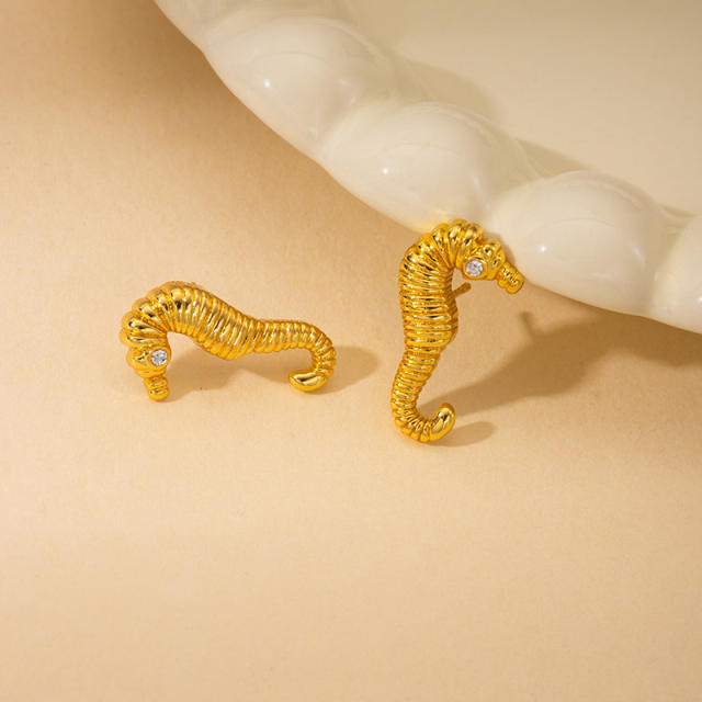 18KG shell seahorse flower shape stainless steel earrings