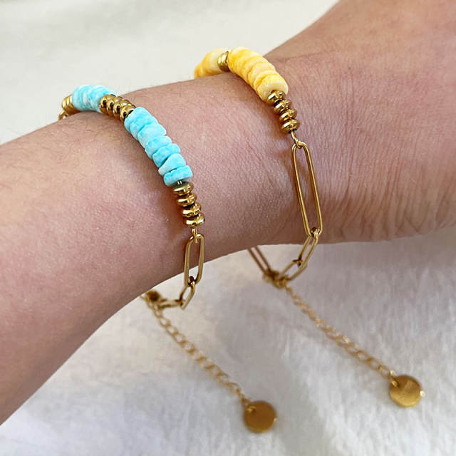 Summer beach color broken shell paper clip bracelet women's stainless steel bracelet wholesale
