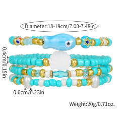 Bohemian Beach Vacation Bracelet Summer Ceramic Fish Shell Rice Bead Bracelet Multi-Layer Stacked Bracelet
