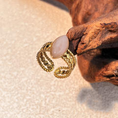 Vintage horse eye shape natural stone statement stainless steel rings