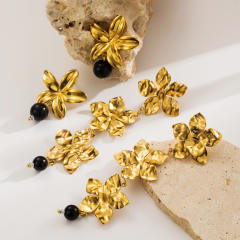 Popular stereo flower stainless steel earrings long earrings