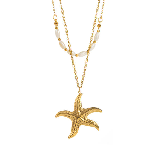 Summer marine series starfish pendant stainless steel necklace bracelet suit