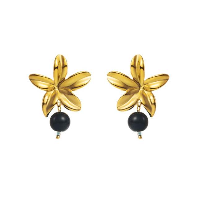 Popular stereo flower stainless steel earrings long earrings