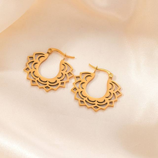 Simple design hollow out boho vintage hoop earrings stainless steel earrings