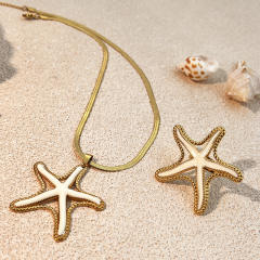 fashion Stainless Steel Shell Starfish Necklace Ring Suit