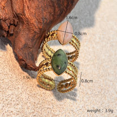 Vintage horse eye shape natural stone statement stainless steel rings