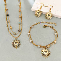 2025 boho sun heart pendant stainless steel necklace bracelet suit