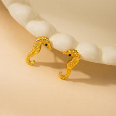 18KG shell seahorse flower shape stainless steel earrings