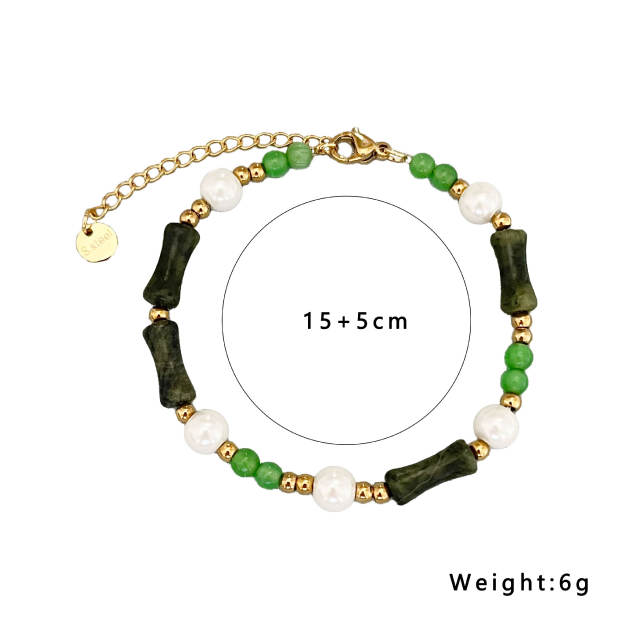 New Chinese Green bead stainless steel beac Bracelet