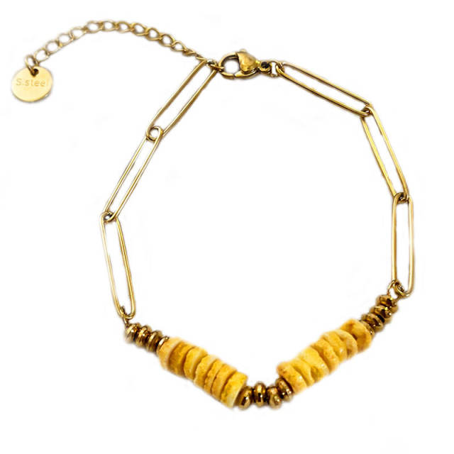 Summer beach color broken shell paper clip bracelet women's stainless steel bracelet wholesale