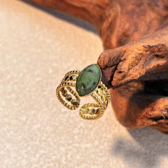 Vintage horse eye shape natural stone statement stainless steel rings