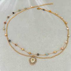 2025 boho sun heart pendant stainless steel necklace bracelet suit