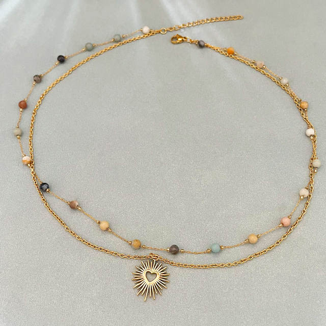 2025 boho sun heart pendant stainless steel necklace bracelet suit