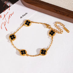 Stainless Steel Bracelet for Women Gold black white clover bracelet