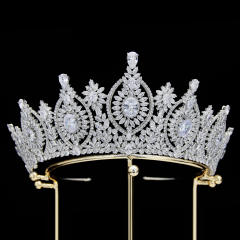 7.4cm New zircon bride crown headdress metal plating Korean-style diamond crown wedding hair accessories