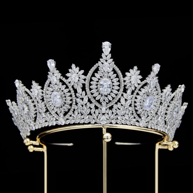 7.4cm New zircon bride crown headdress metal plating Korean-style diamond crown wedding hair accessories