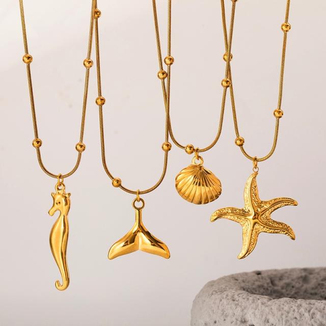 Marine Series Popular 18K Gold-Plated Stainless Steel Starfish Shell pendant Necklace