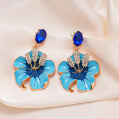 Retro Oil-Dropped Diamond Flower Petal Steel Needle Earrings