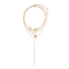 3-Piece Holiday Style Imitation Pearl Starfish Shell Conch Pendant Necklace