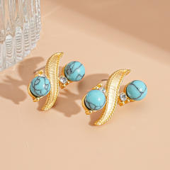 Diamond-Encrusted Turquoise Geometric Round Choker Necklace earrings suit