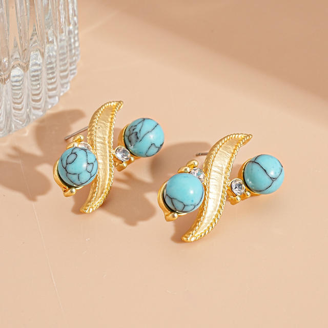 Diamond-Encrusted Turquoise Geometric Round Choker Necklace earrings suit