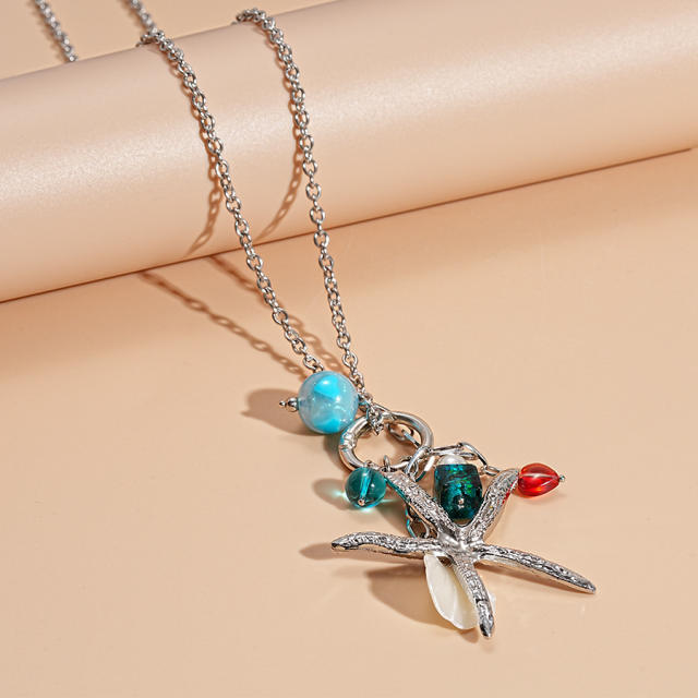 Retro Metallic Imitation Pearl Heart Starfish Imitation Shell Geometric Round Necklace