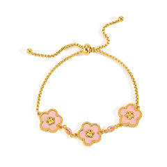 18K color enamel five petal flower stainless steel bracelet