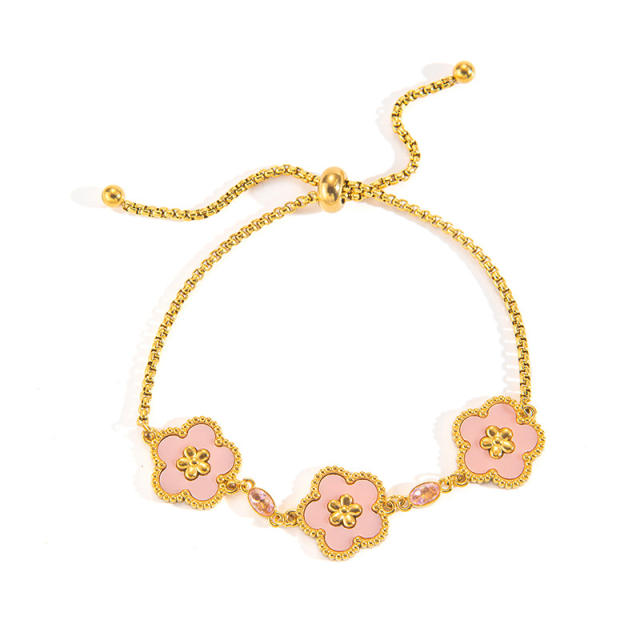18K color enamel five petal flower stainless steel bracelet