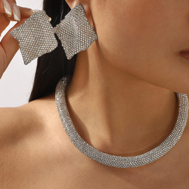 Luxury full diamond choker necklace earrings suit