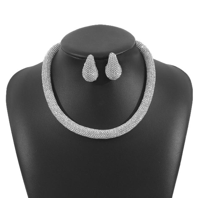 Luxury full diamond choker necklace earrings suit