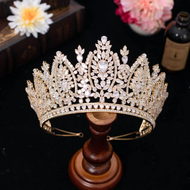 9cm new zircon bride crown headdress metal plating Korean-style diamond crown wedding hair accessories