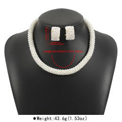 Elegant french trend pearl bead pave setting choker necklace earrings suit