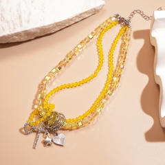 Sweet Artificial crystal bead diamond heart star charm choker necklace