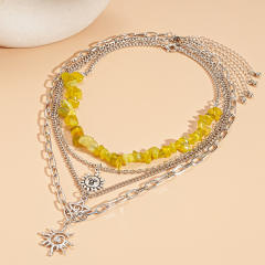 Four-Piece Set of Metal Portrait Sun Star Chain Necklace