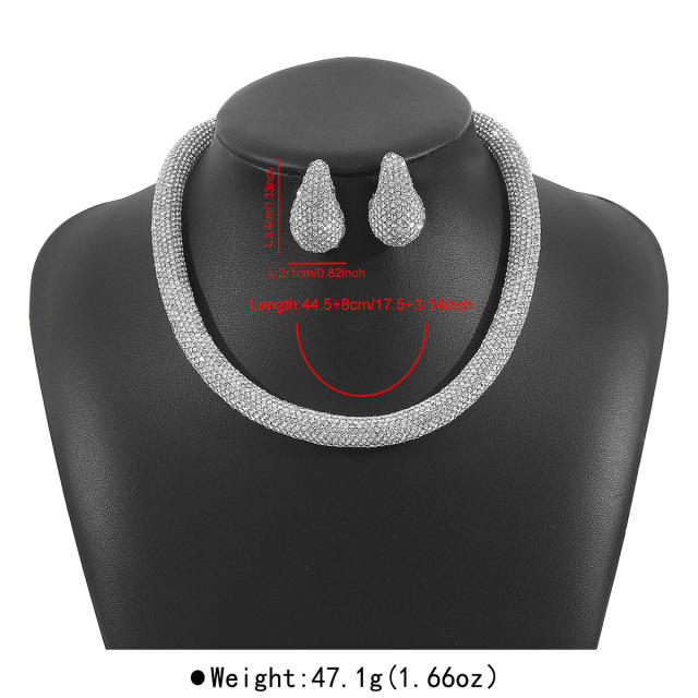 Luxury full diamond choker necklace earrings suit