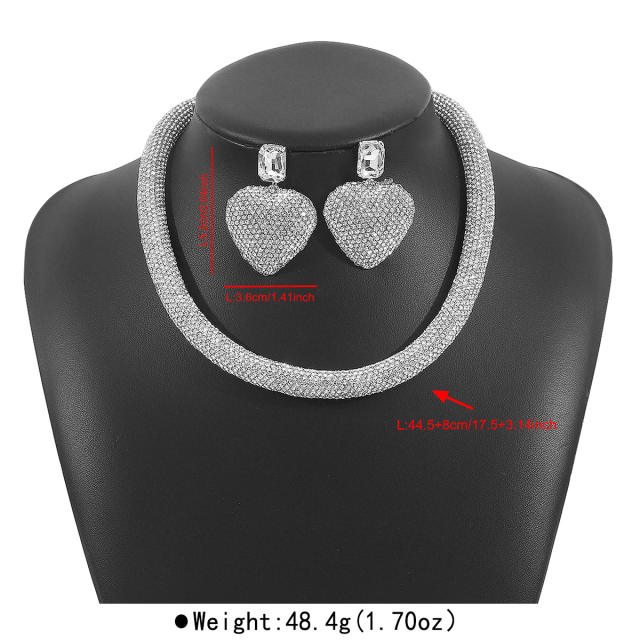 Luxury full diamond choker necklace earrings suit