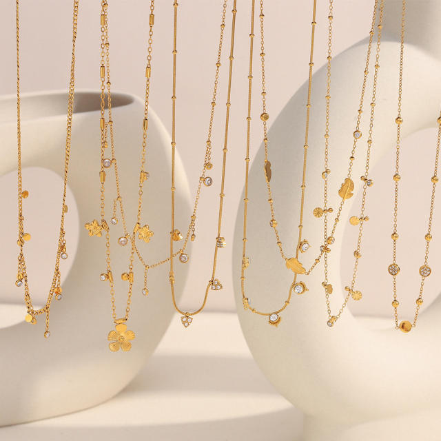 Hot-SellingElegant Stainless Steel Plated 18K Gold Thin Chain Tassel Pendant Necklace Collection