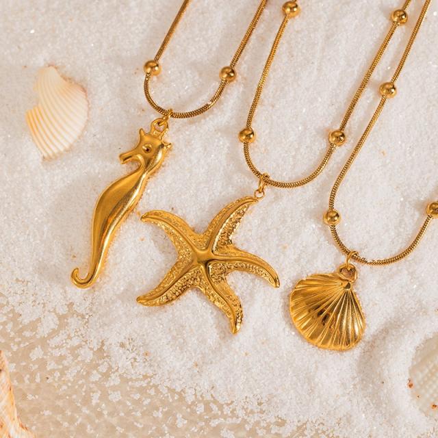 Marine Series Popular 18K Gold-Plated Stainless Steel Starfish Shell pendant Necklace