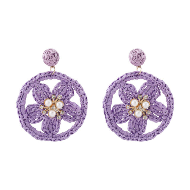 Summer holiday hollow out flower straw earrings