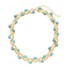 Diamond-Encrusted Turquoise Geometric Round Choker Necklace earrings suit