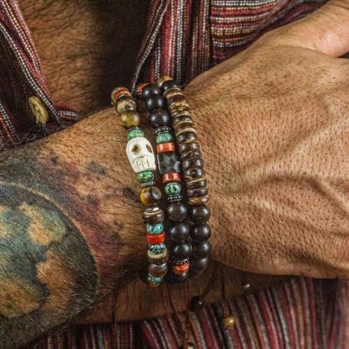 Men's Retro Stitching Hip-hop Beaded Necklace Personalized Hip-hop Wood Beads Turquoise Necklace