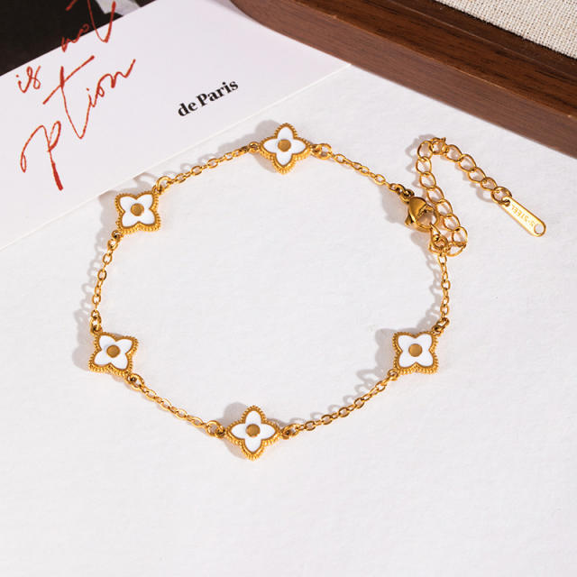 Stainless Steel Bracelet for Women Gold black white clover bracelet